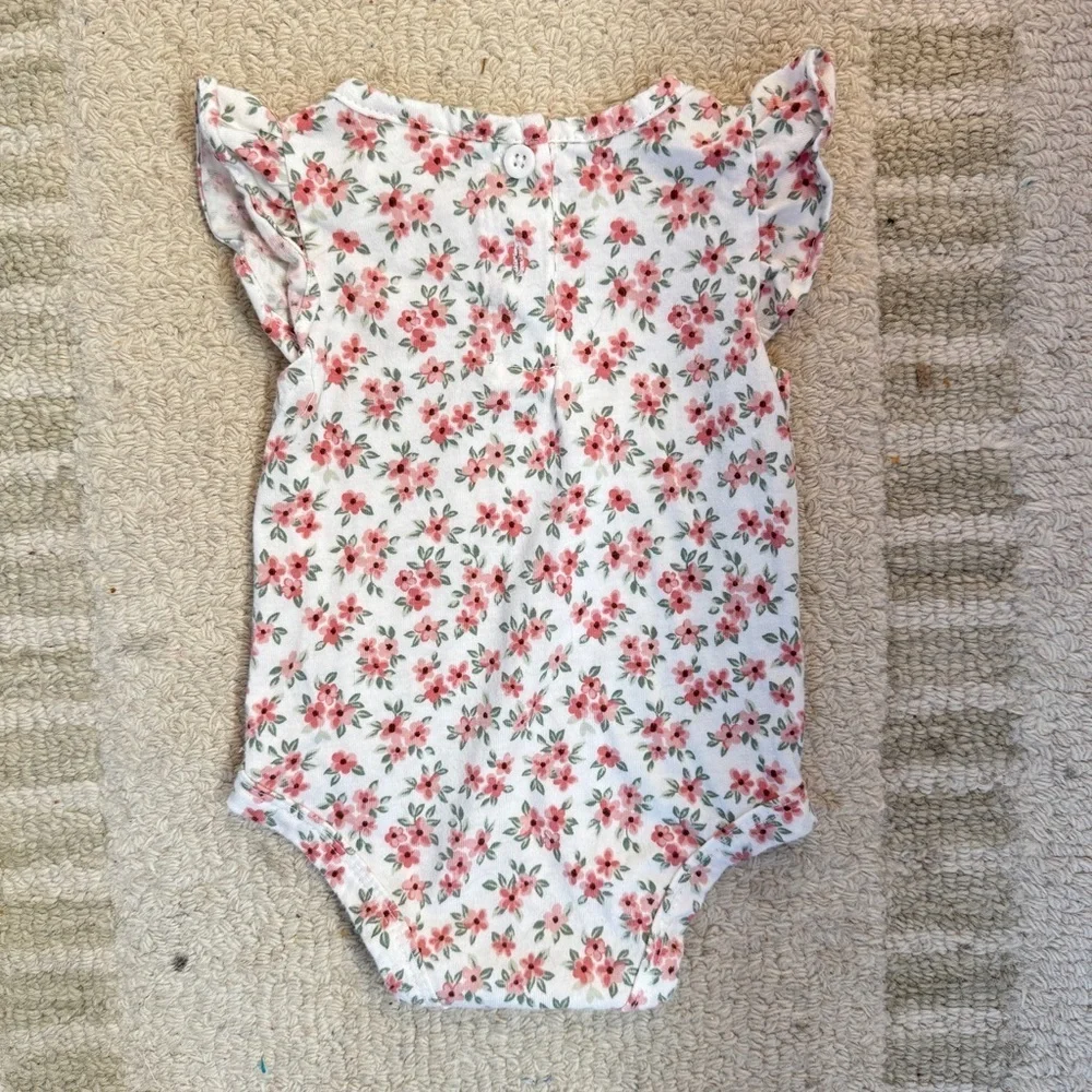 Little Lass White Pink Floral Ruffle Sleeve Baby Bodysuit